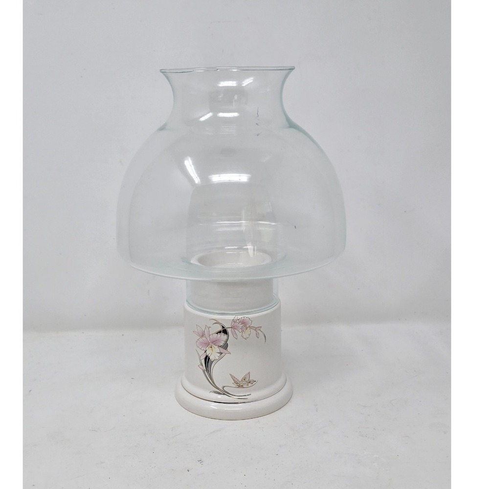 Vtg hurricanes glass globe lamp candle holder ceramic base Japan grandmacore